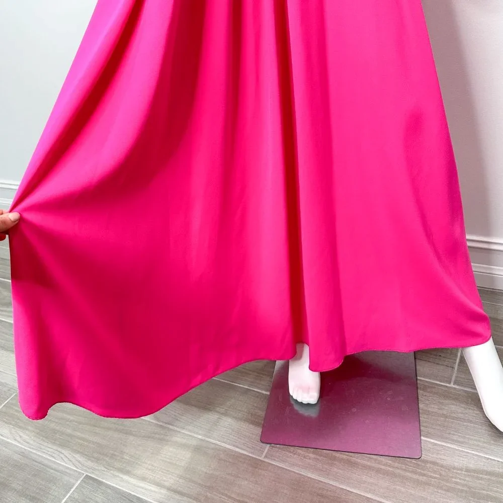 JILL Jill Stuart Plunge Deep V Cross Back Cut Out Maxi Dress Gown in Gossip Pink
